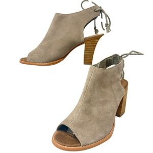 TOMS Women's Elba Desert Taupe Peep Toe Mule Heel Lace Ankle Shootie size 6